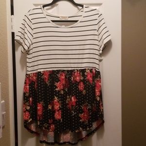 Baby doll blouse - striped and floral